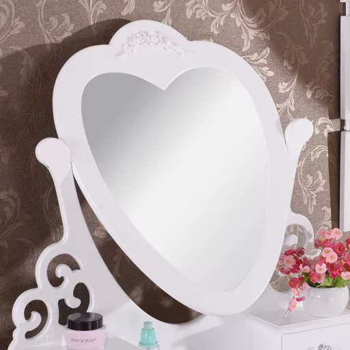 Elegantna ogledalna toaletna mizica s oblazinjeno stolico - snemljiv vrh, klasična zasnova