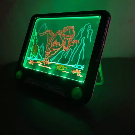 Osvetljena risalna tabla z neonskimi markerji in 3D očali - Tematika enorogov, dinozavrov in vesolja