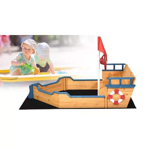 Piratska ladja peskovnik s krmilom in zastavo - vremensko odporen zunanji igralni set
