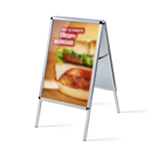 Vremensko odporen aluminijast A-znak s nosilcem za plakate in pisljivo površino