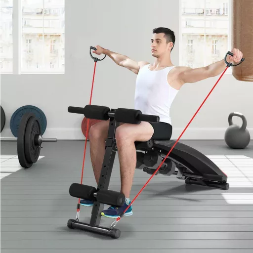 Nastavljiva vadbena klop z utežmi in elastikami za domačo fitnes