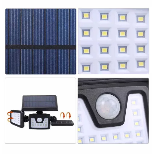 3-panelna solarna LED svetilka z gibanjem senzorja, 1500 lumenov, IP65 vodoodporna