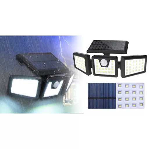 3-panelna solarna LED svetilka z gibanjem senzorja, 1500 lumenov, IP65 vodoodporna