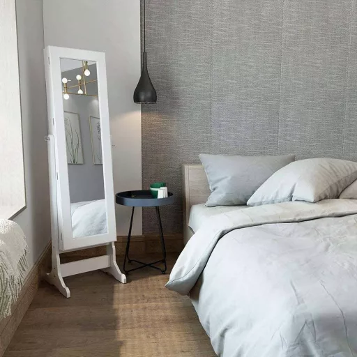 Ogledalna omara za nakit z LED osvetlitvijo in zaklepno vrati