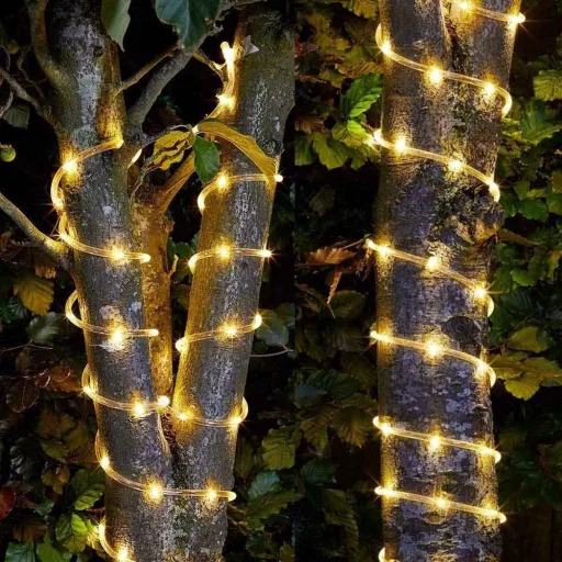 Solar LED Luči na Niz 10m - 100 Toplih Belih Žarnic, 8 Načinov Osvetlitve, Vodoodporni