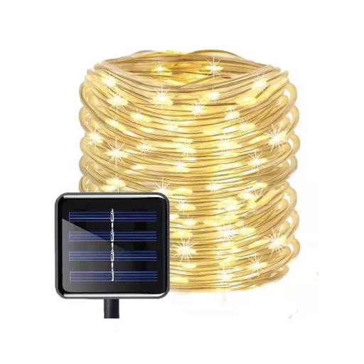 Solar LED Luči na Niz 10m - 100 Toplih Belih Žarnic, 8 Načinov Osvetlitve, Vodoodporni