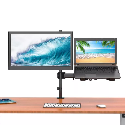 Kovinski stojalo za monitor in prenosni računalnik z upravljanjem kablov za zaslone do 32"
