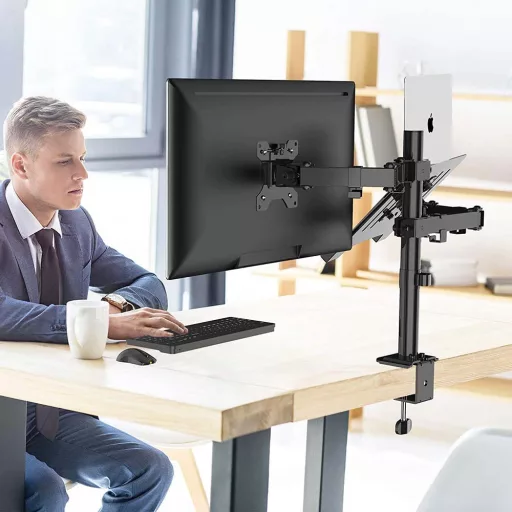 Kovinski stojalo za monitor in prenosni računalnik z upravljanjem kablov za zaslone do 32"