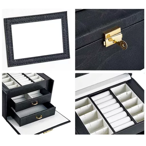 Eleganten organizator za nakit z ogledalom in ključavnico - različne barve