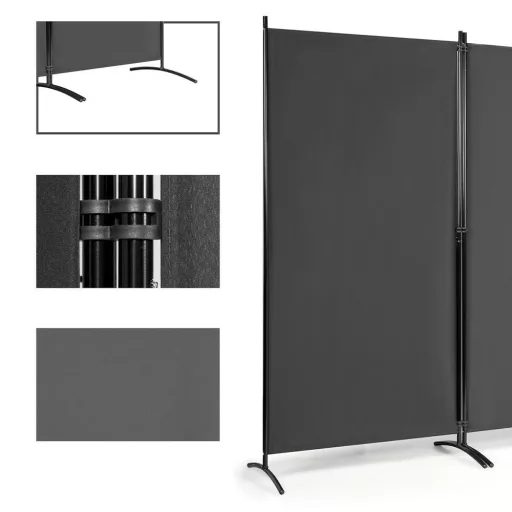 Zložljiv zaslon za delitev prostora 260x180cm z stabilnim kovinskim okvirjem - siva