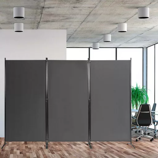 Zložljiv zaslon za delitev prostora 260x180cm z stabilnim kovinskim okvirjem - siva