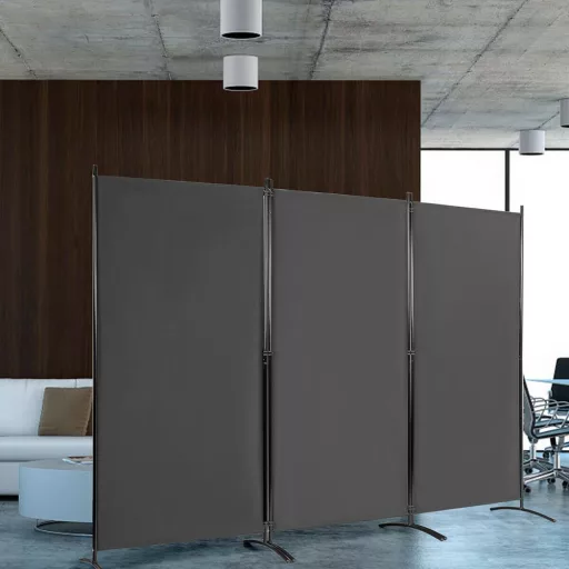 Zložljiv zaslon za delitev prostora 260x180cm z stabilnim kovinskim okvirjem - siva