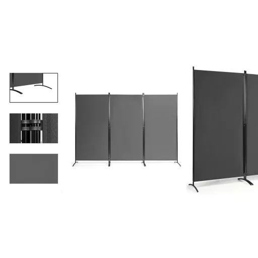 Zložljiv zaslon za delitev prostora 260x180cm z stabilnim kovinskim okvirjem - siva