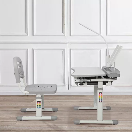 Nastavljiva višina ergonomska miza in stol za otroke s LED svetilko in shranjevanjem