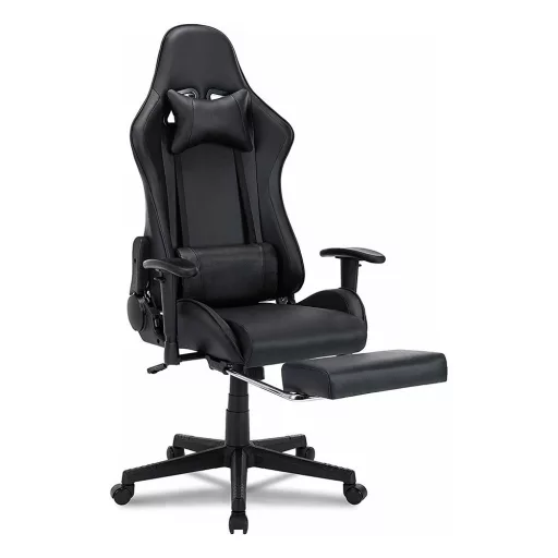 Ergonomska igralna stolica s podnožjem - nastavljivo naslonjalo, podpora za vrat in ledveni del