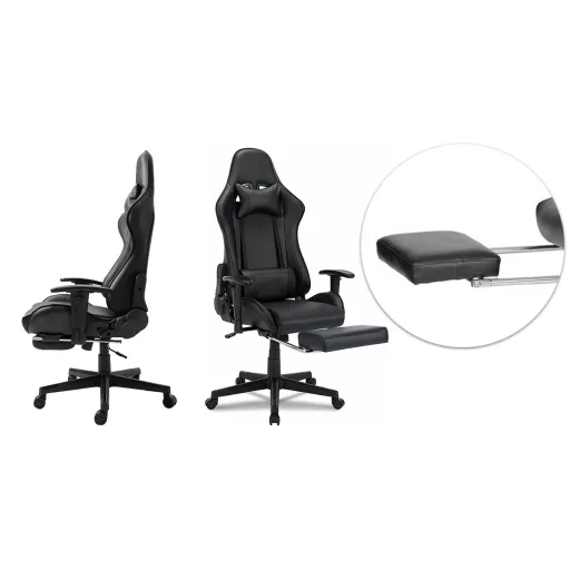 Ergonomska igralna stolica s podnožjem - nastavljivo naslonjalo, podpora za vrat in ledveni del