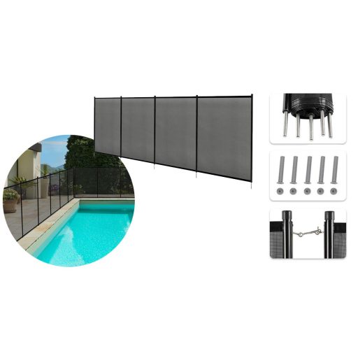 Prozorna ograja za bazen - 4 panele, 3,62 m dolga, varna in zložljiva