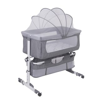   Prilagodljiva otroška posteljica s kolesi in komarjem - prenosljiva zasnova za dom in potovanja