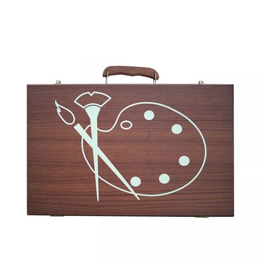 84-delni prenosni umetniški set s svinčniki, akvareli in oljnimi pasteli v leseni škatli za shranjevanje