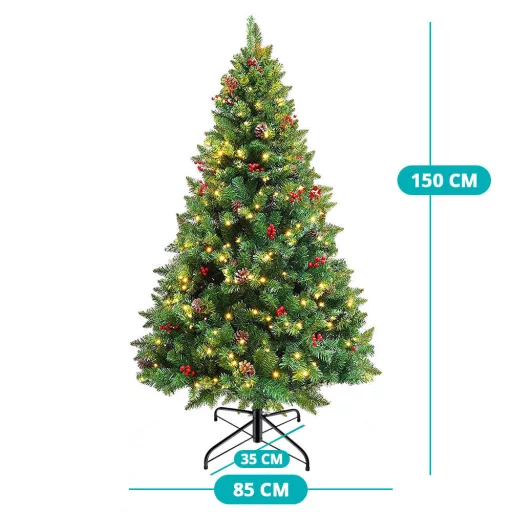 150 cm LED božično drevo z toplimi belimi lučmi - enostavna sestava in prostor varčna zasnova