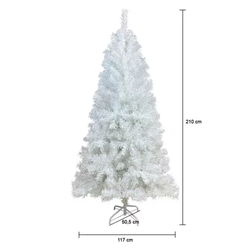 Bela umetna božična jelka - 210 cm, zložljive veje, kovinska osnova, različne velikosti
