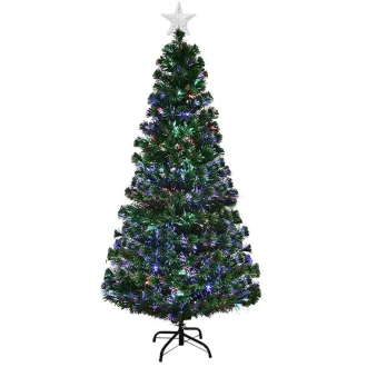   180 cm Fiber Optic LED Božično Drevo z 8 Načini Osvetlitve in Rdečim Vrhuncem