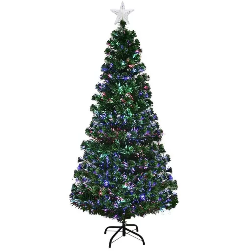 180 cm Fiber Optic LED Božično Drevo z 8 Načini Osvetlitve in Rdečim Vrhuncem
