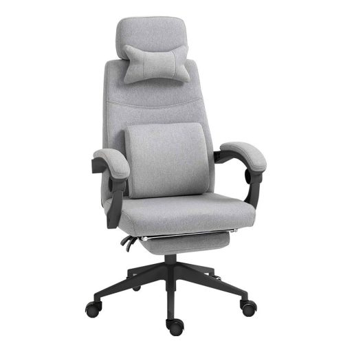 Ergonomski pisarniški stol s naslonjalom za glavo, nastavljivim podnožjem in nagibnim naslonjalom - svetlo siva