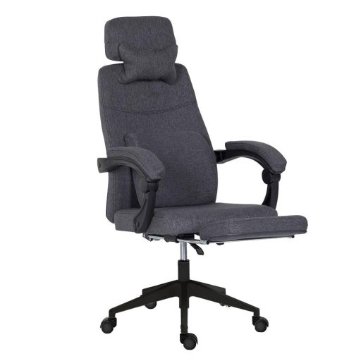 Ergonomski pisarniški stol s naslonjalom za glavo, nastavljivim podnožjem in nagibnim naslonjalom - temno siva