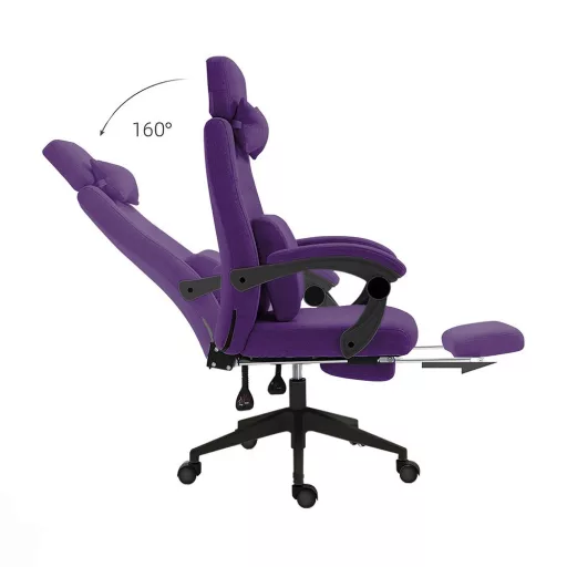 Ergonomska vijolična pisarniška stolica s prilagodljivo naslonjalo za glavo in noge