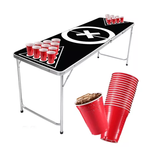 Set za Beer Pong s Zložljivo Mizo, 50 Skodelic in 6 Žogic