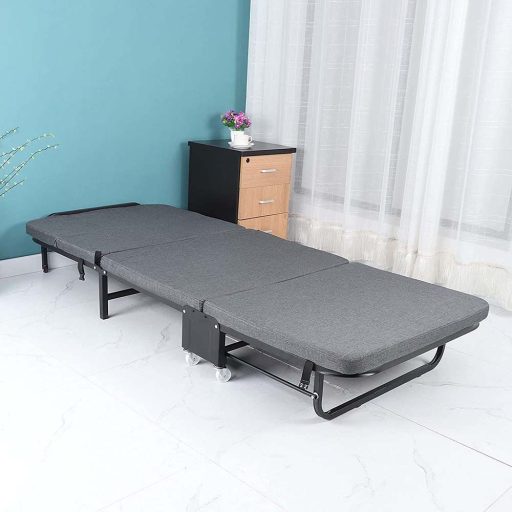 Zložljivo gostinsko posteljo s 6 cm debelim vzmetnico in nastavljivim naslonjalom - siva
