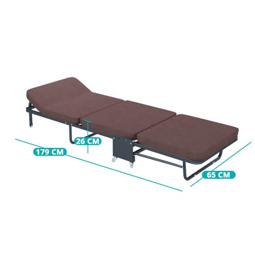 Zložljivo gostinsko posteljo s 6 cm debelim vzmetnico in nastavljivim naslonjalom za glavo