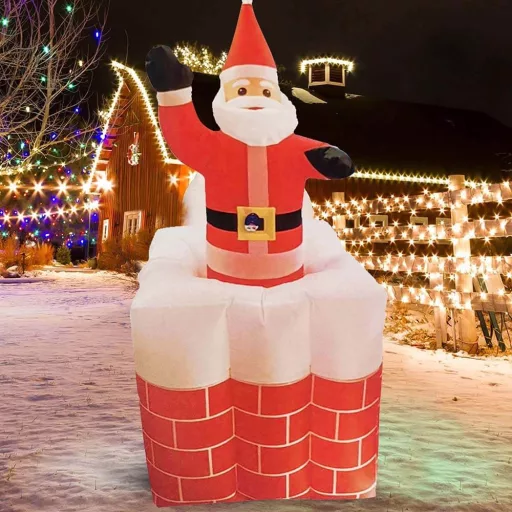 Napihljiva božična dekoracija Santa z LED lučmi - 157x67x67 cm