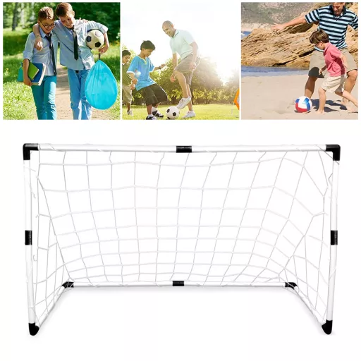 2-v-1 prenosni nogometni gol s žogo in črpalko - nastavljive velikosti za zabavo na prostem