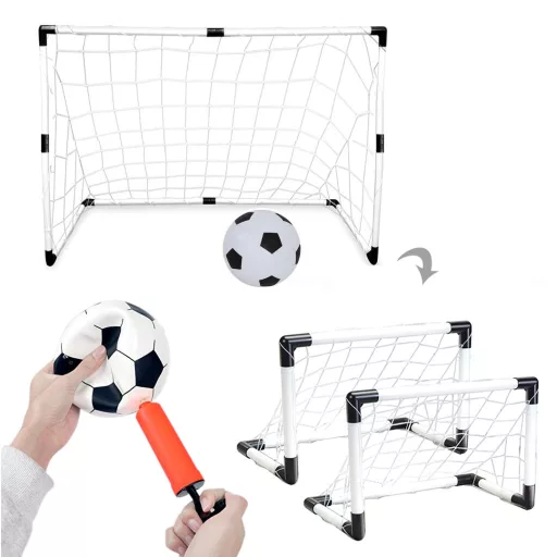 2-v-1 prenosni nogometni gol s žogo in črpalko - nastavljive velikosti za zabavo na prostem
