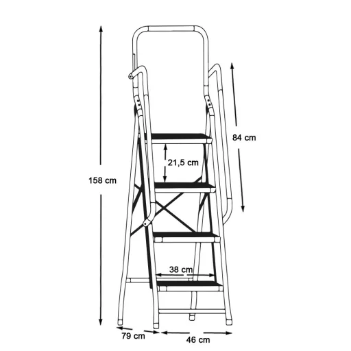 4-stopnična aluminijasta lestev z odstranljivim ograjom, nosilnost 136 kg