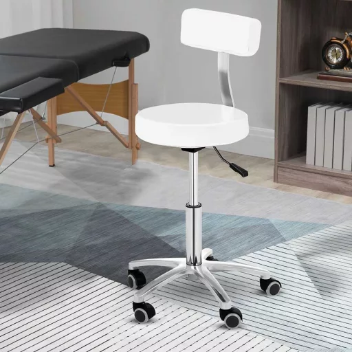 Ergonomska kozmetična stolica z nastavljivo višino in naslonjalom - na voljo v črni in beli barvi