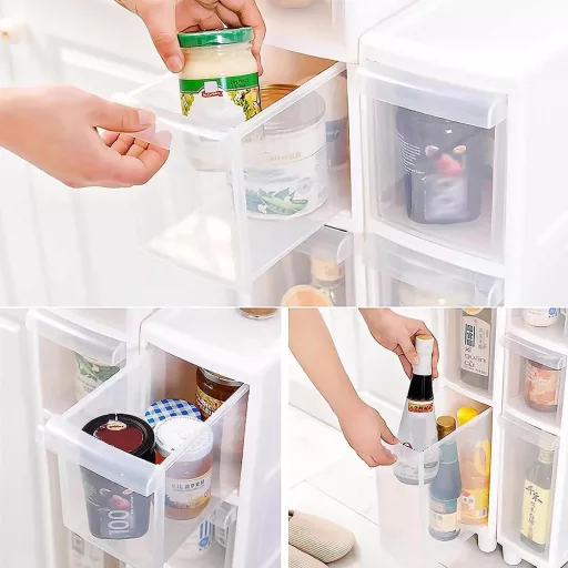 Omara za shranjevanje s 4 predali na izvlečenje z zakleljivimi kolesi - prostorsko varčen plastični organizator