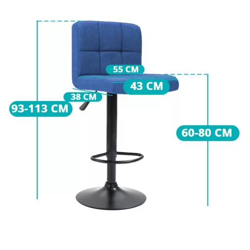 Nastavljiv oblazinjen barski stolček - 2 kosa, eleganten dizajn, višina 60-80 cm, različne barve