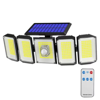   5-panelni rotacijski 300 LED solarni svetilnik z senzorjem gibanja in daljinskim upravljalnikom, IP65 vodoodporen