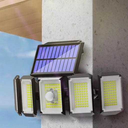 5-panelni rotacijski 300 LED solarni svetilnik z senzorjem gibanja in daljinskim upravljalnikom, IP65 vodoodporen