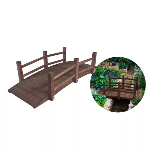 Cedar Garden Bridge for Ponds and Flower Beds - 150 kg Capacity, Elegant Design