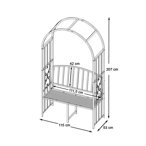 Rožna pergola v obliki srca z klopjo - trden kovinski okvir, zasnova za plezanje cvetlic