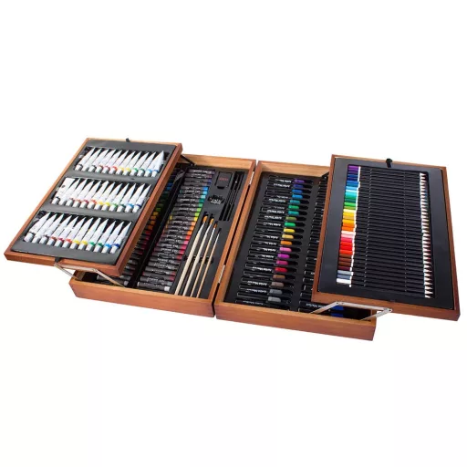 174-delni premium set za slikanje in risanje v elegantni leseni škatli