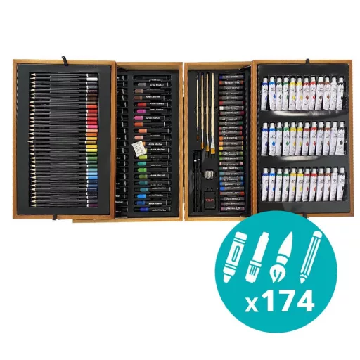 174-delni premium set za slikanje in risanje v elegantni leseni škatli