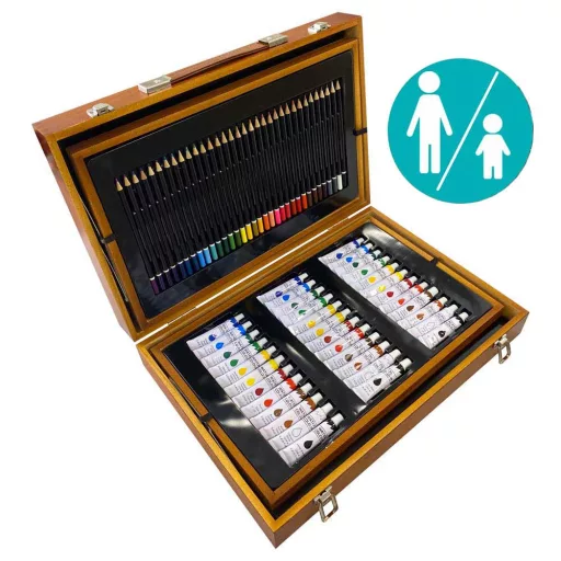 174-delni premium set za slikanje in risanje v elegantni leseni škatli
