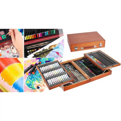 174-delni premium set za slikanje in risanje v elegantni leseni škatli