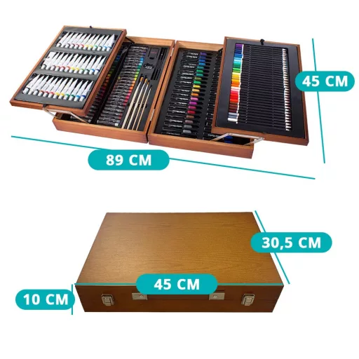 174-delni premium set za slikanje in risanje v elegantni leseni škatli