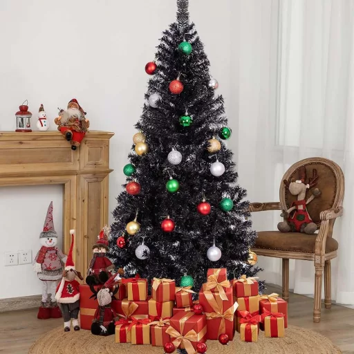 150 cm Črn umetni božična drevesa s 415 vejami - Eleganten sodoben dizajn